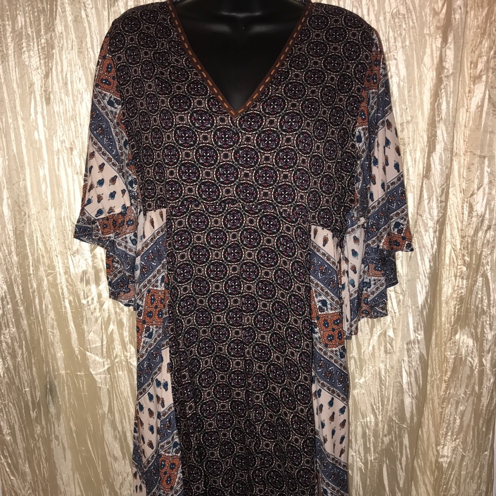 NWOT Umgee Boho Tunic Dress Navy Brown Medium