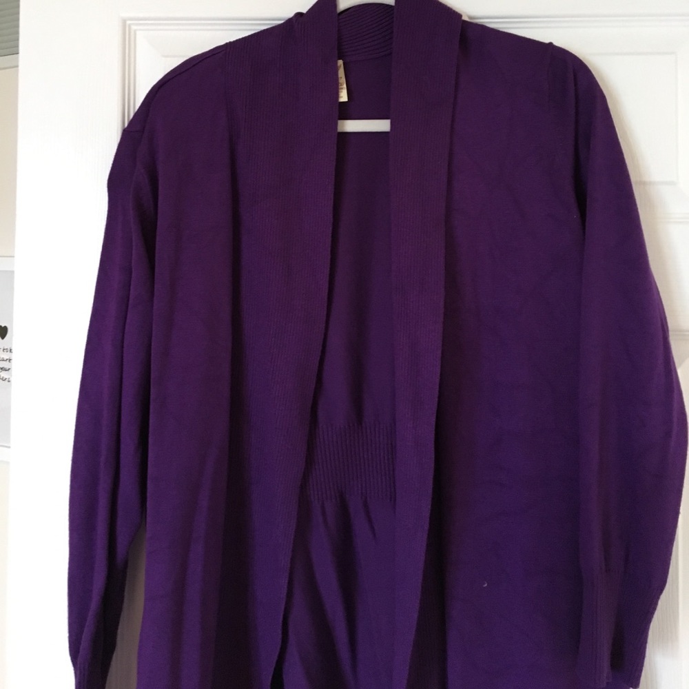 Deep Purple Cardigan, fingertip length, open front