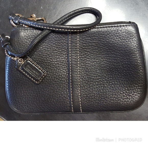 Black Leather Coach Wristlet - Picture 3 of 5