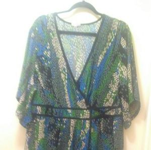 Kiyonna Faux Wrap Dress Lovely Leaf Print