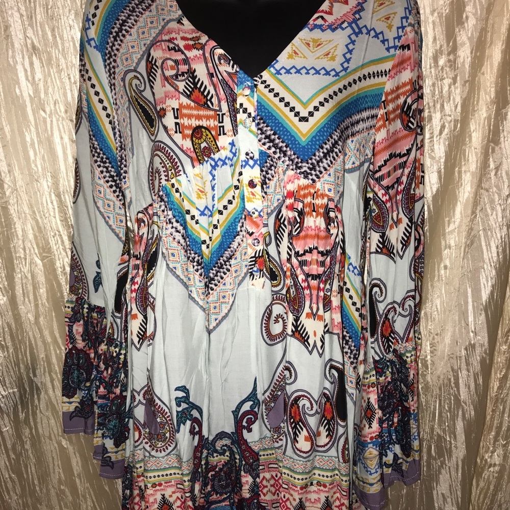 NWOT Umgee Boho aqua paisley Dress/Tunic Medium