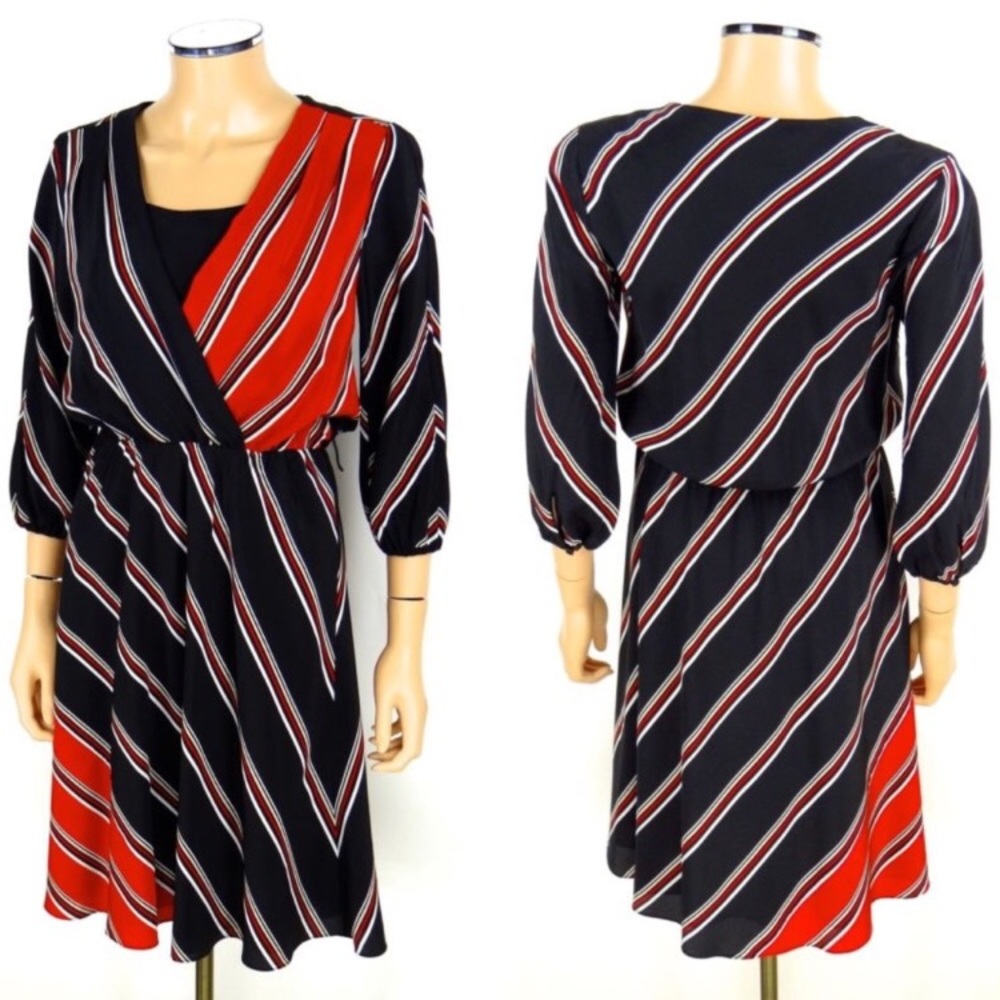 WHBM Striped Silk Faux Wrap Dress