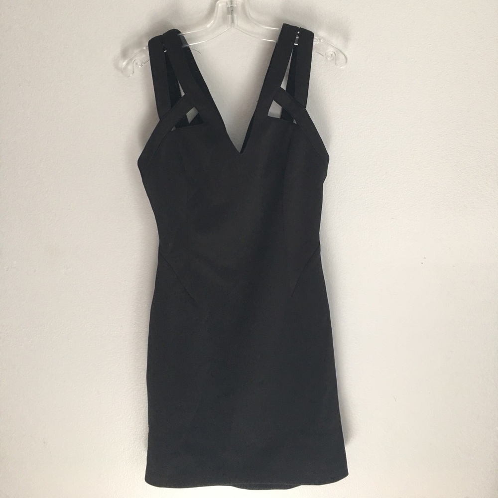 F21 BLACK SUPER FITTED CUT OUT DRESS