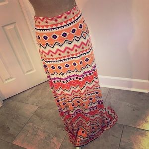 Orange Aztec Maxi Skirt