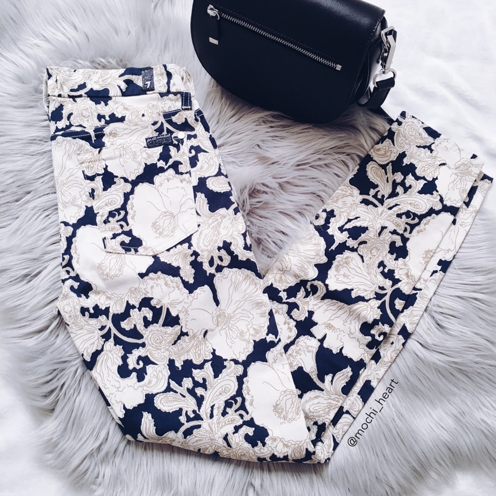7 For All Mankind Navy Floral Skinny Ankle Jeans