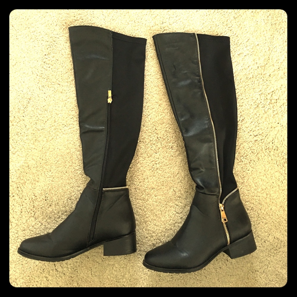 Bold Black Boots with Gold Zipper