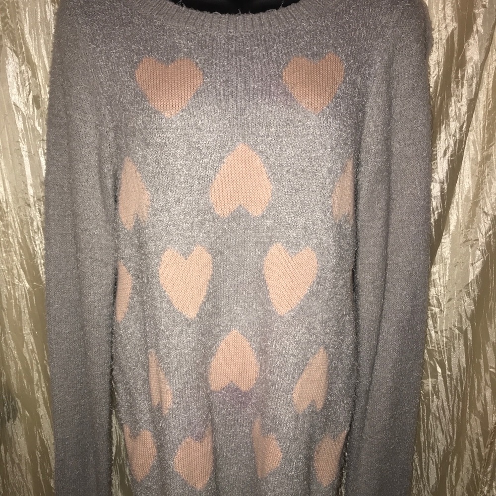 Lauren Conrad Fuzzy Soft Pink Grey Heart Sweater