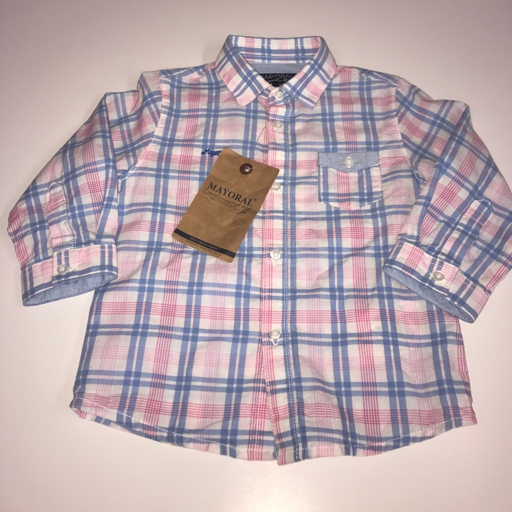 Blue and pink plaid shirt