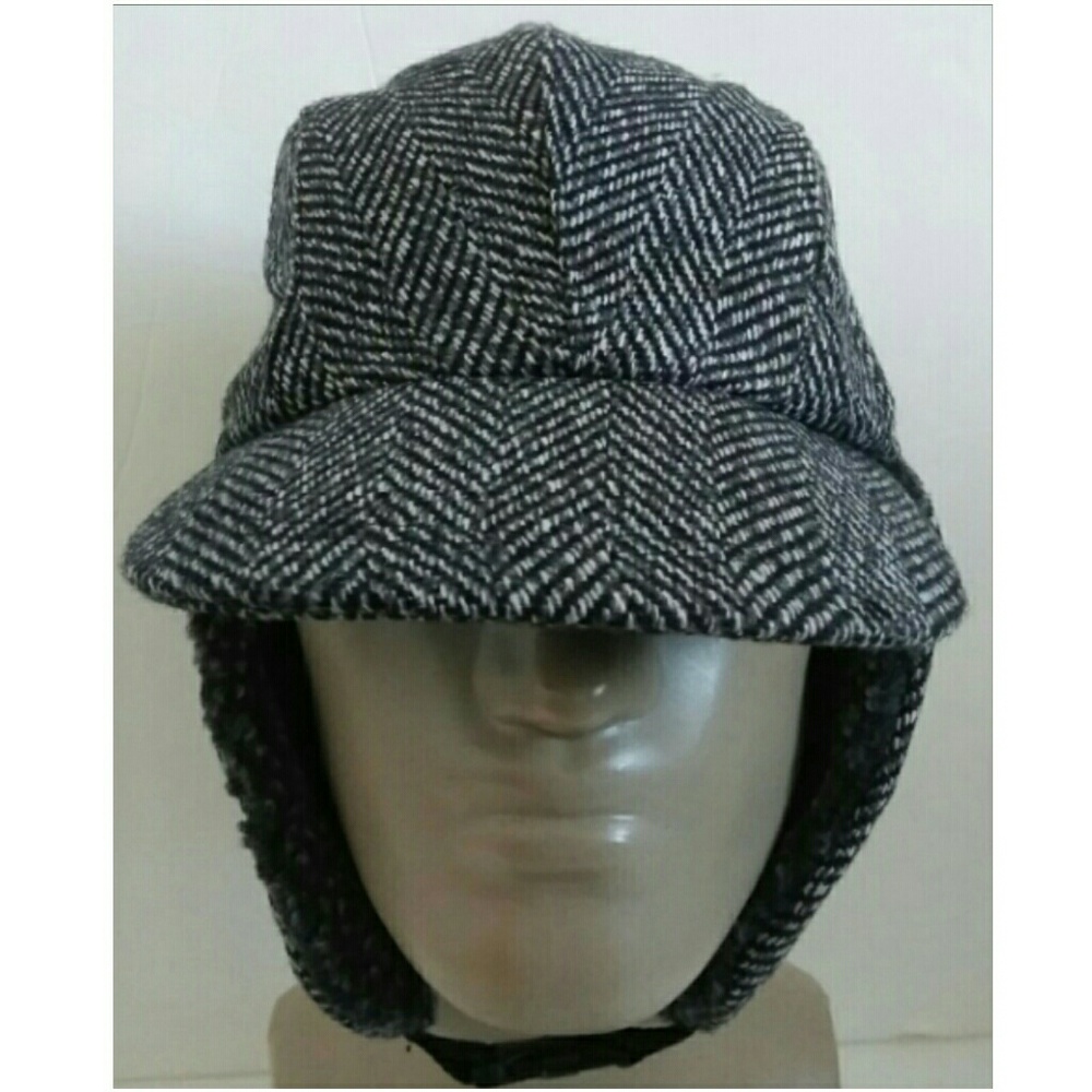 Men's Herringbone Sherpa Lined Ear Flap Hat Cap - Picture 3 of 6