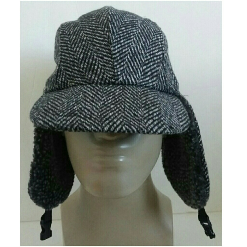 Men's Herringbone Sherpa Lined Ear Flap Hat Cap - Picture 4 of 6