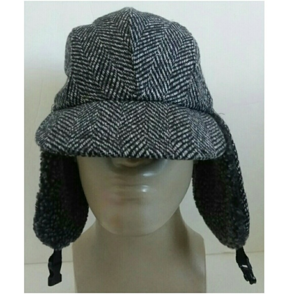 Men's Herringbone Sherpa Lined Ear Flap Hat Cap - Picture 4 of 6