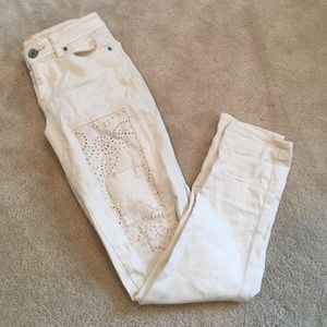 American Eagle Outfitters Cream Patchwork Jeans