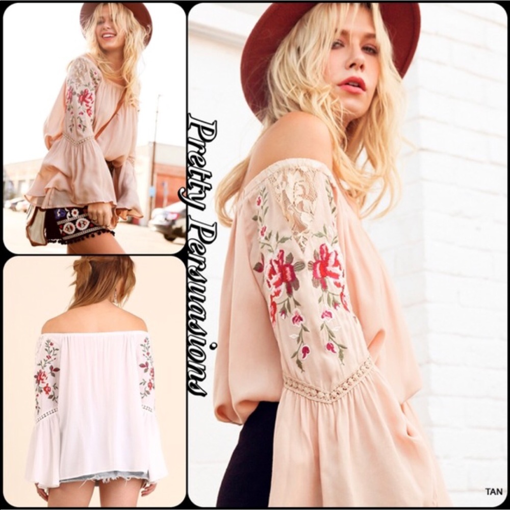 LAST 1‼️Embroidered Lace Bell Slv Off Shoulder Top - Picture 7 of 7