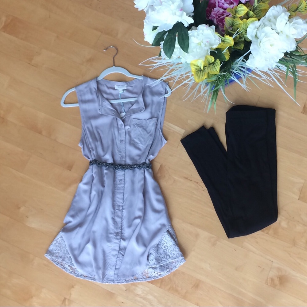 Lace Sleeveless Button Up Tunic - Grey