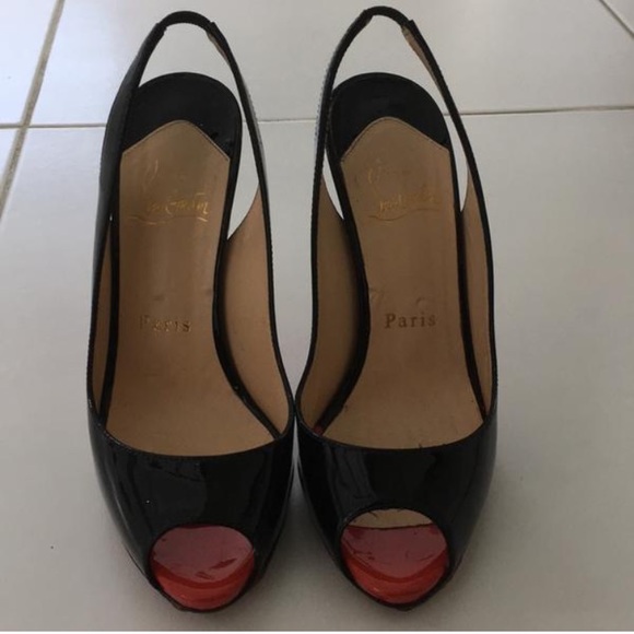 NEW Christian Louboutin FLO SLING 120 PATENT Red Peep Toe  Christian Louboutin Flo 120 Slingbacks