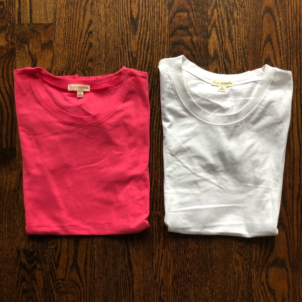🆕 Pink and White Slim Fit Basic Tees