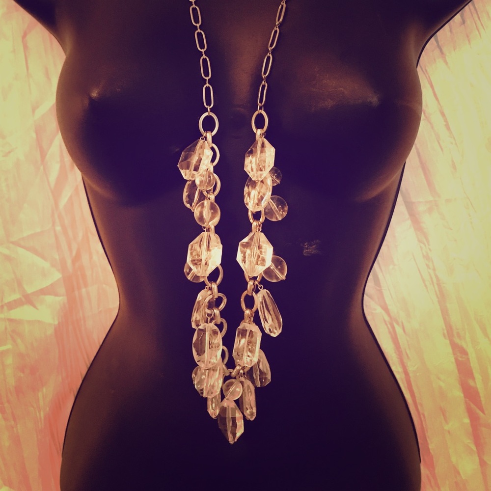 Clear Gem silver long Necklace