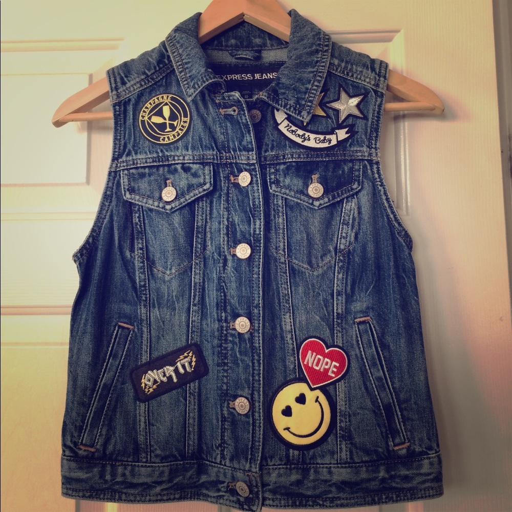 NWT Express Patches Denim Vest XS