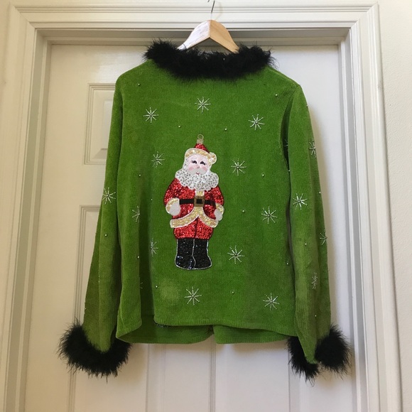 90’s Radko Christmas Sweater Beaded Santa - Picture 2 of 3