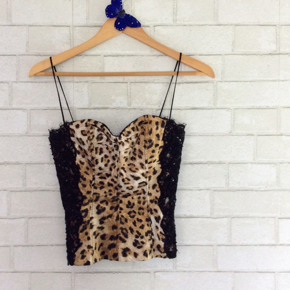 DINA BAREL Leopard Lace Corset Top Size S