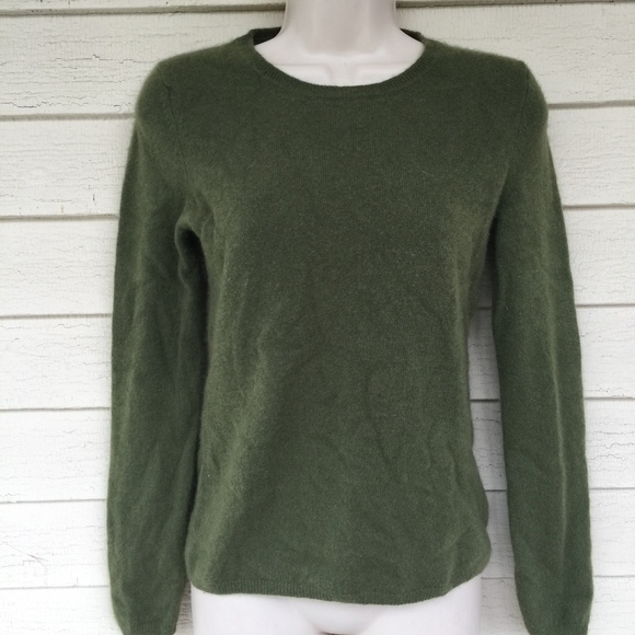 LORD & TAYLOR olive green 100% cashmere crew neck - Picture 3 of 6