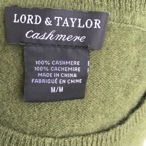 LORD & TAYLOR olive green 100% cashmere crew neck - Picture 2 of 6