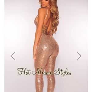Champagne Sequins Open Back Jumpsuit