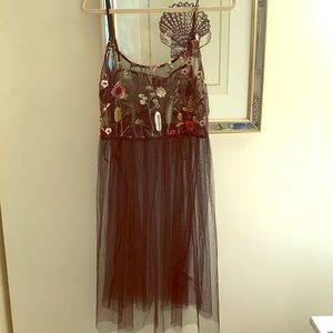 Sheer embroidered black floral dress