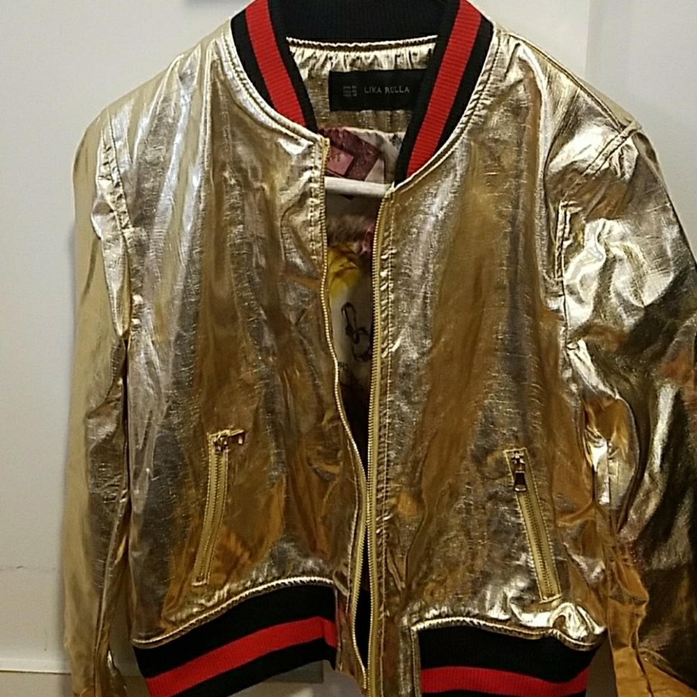 Gold metallic bomber jacket
