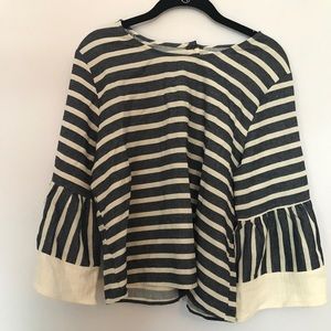 Anthropologie striped bell sleeve top size L