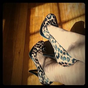Satin Leopard Print Platform Stiletto Pump, 6.5 M
