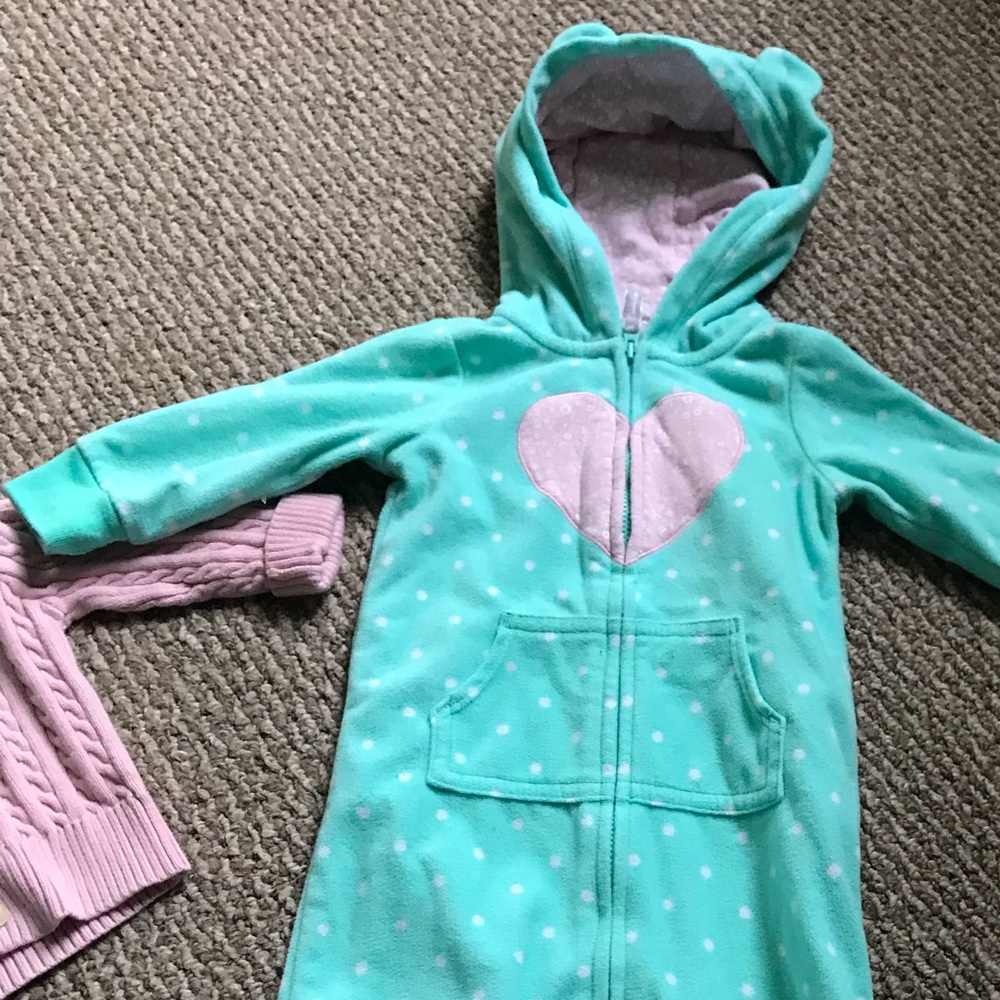 RL Pink Cardigan & Carter’s fleece suit BUNDLE
