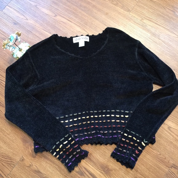 💲💲SOLD 💲💲Anthro OONA black crop sweater M - Picture 6 of 7