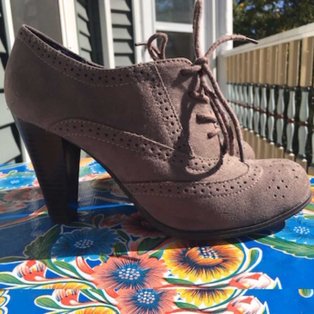 Grey Faux Suede Booties/Heels