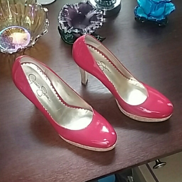 Patent Candy Apple Red Jessica Simpson Cork Heels - Picture 6 of 7