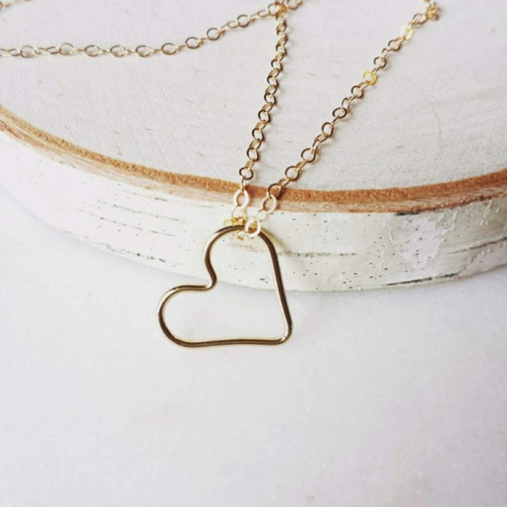 Anthropologie 14k Gold Fill Open Heart Necklace