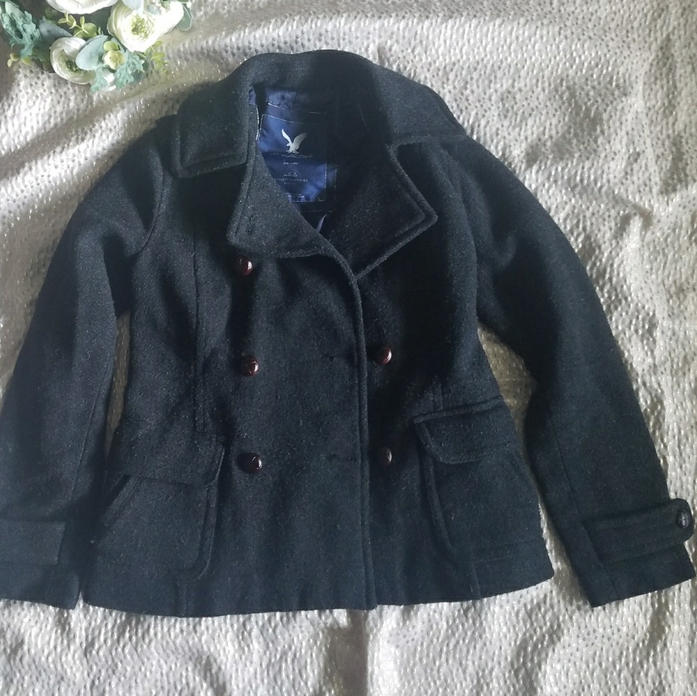American Eagle black peacoat M