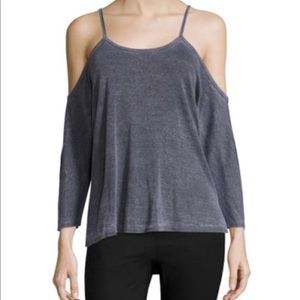 NEW! Dark Gray Cold Shoulder Burnout Tee