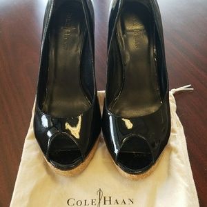Cole Haan peep toe patent leather heels