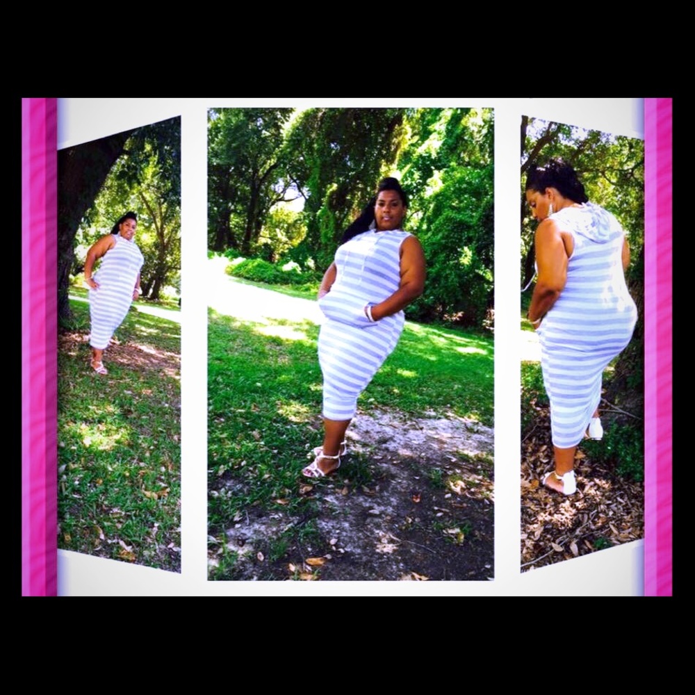 Gray & White Hooded Stripe dress