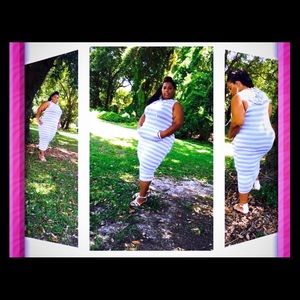 Gray & White Hooded Stripe dress