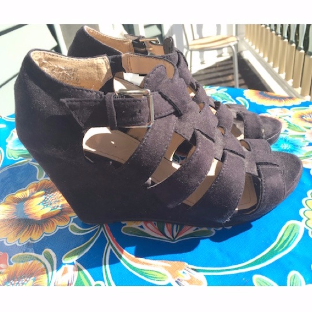 Black Faux Suede Edgy Wedges
