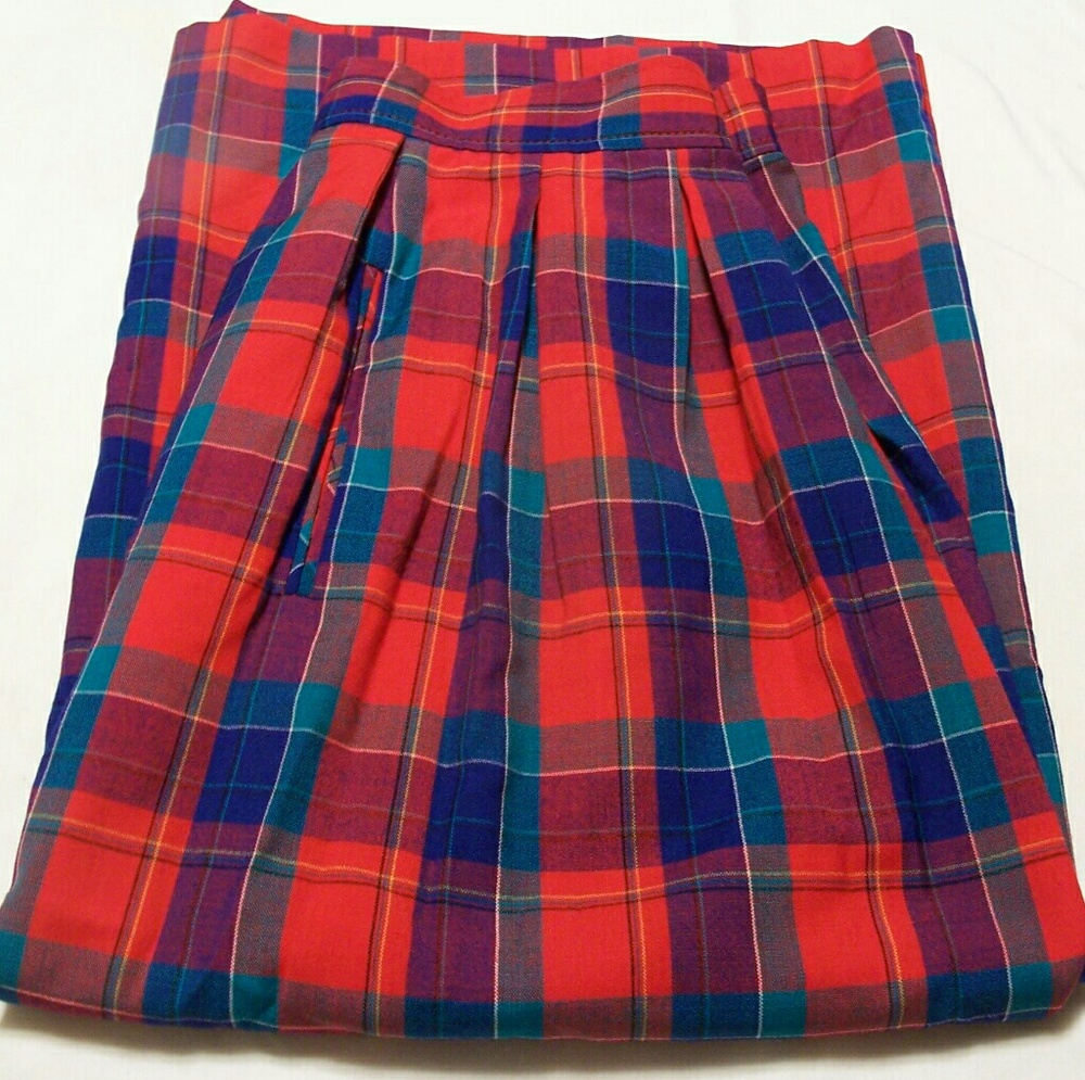 Vintage PENDLETON Pleated Red Plaid Wool Skirt 12