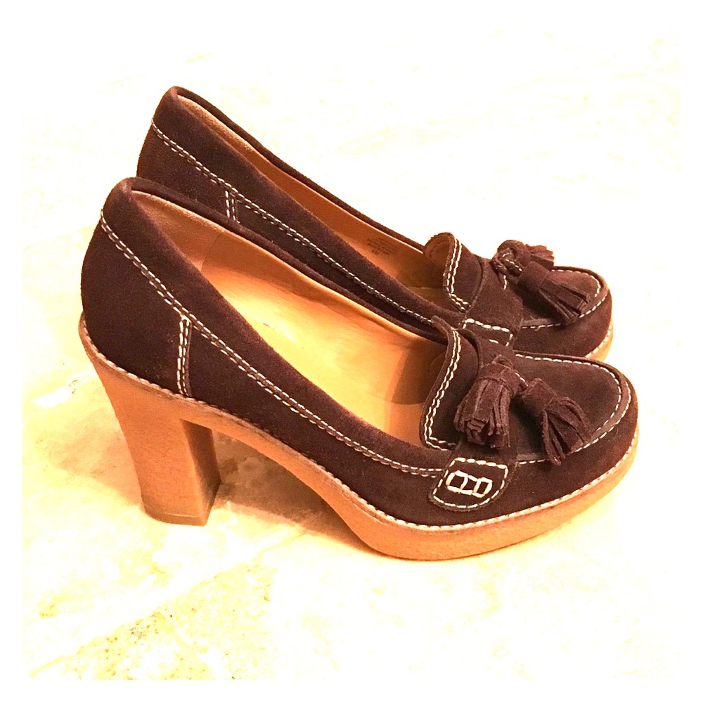 Marc Fisher - Brown Suede Rubber Block Tassel Heels