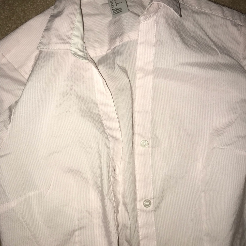 V- neck button down shirt- pinstriped