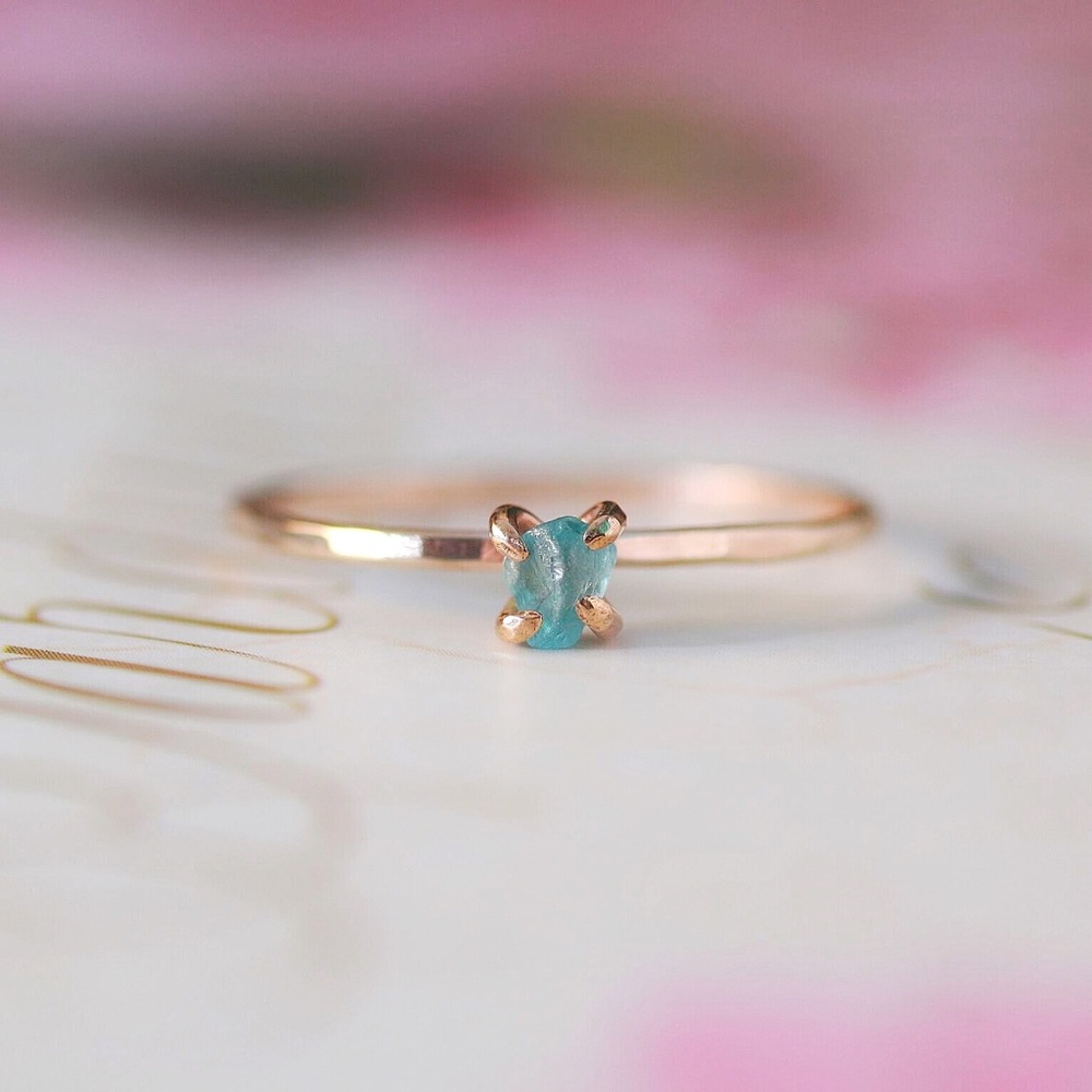 Handmade Dainty 14k Gold Raw Apatite Ring