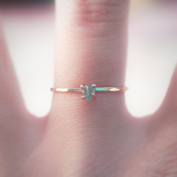 Handmade Dainty 14k Gold Raw Apatite Ring - Picture 2 of 4