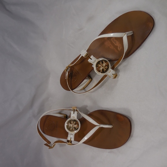 Tory Burch Spark Gold white Leather A73B Sandal 6M - Picture 3 of 8