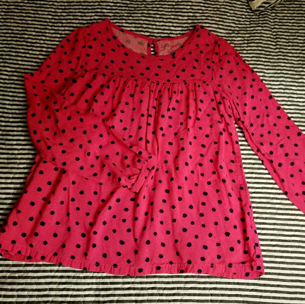 Long Sleve Polca Dot Blouse, Hot Pink