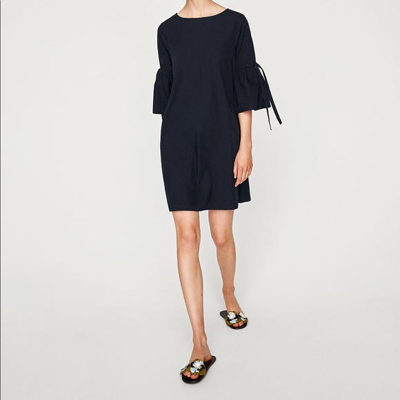 Zara Navy cotton dress with frilled sleeves - Picture 1 of 5